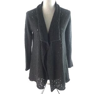 Eileen Fisher Petite Sz PP 2/4 Gray/black Knit Merino Wool Long Cardigan Sweater